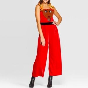 Born Famous Raindeer Holiday Jumpsuit Romper Multicolor sz L